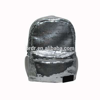 Famous Brand Name Silver Sequin PU Zip Day Backpack for College Teens