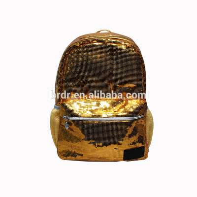 City Focus Royal Gold Brand Sequin PU Zip Daily Backpack for Teenagers