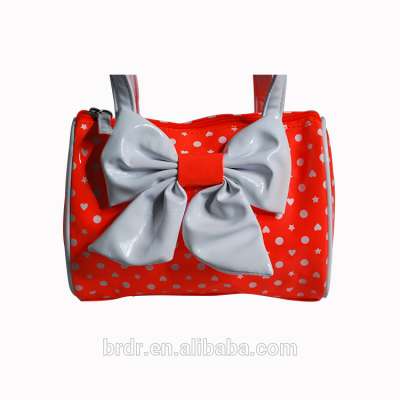 Fashion Shiny Orange Big Bow Tie PU Leather French Brand Handbag for Girl