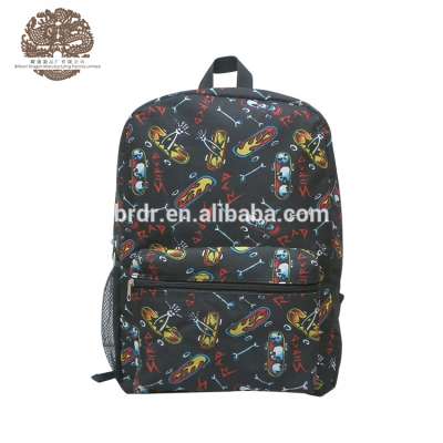 Stylish Black 600D Black Polyester Skateboard Printed Boy Backpack