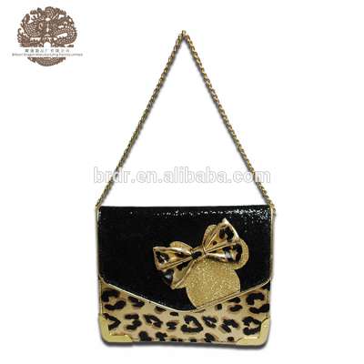 New Arrival Black & Gold Luxurious Sexy Leopard Pattern PU Handbag for Girls